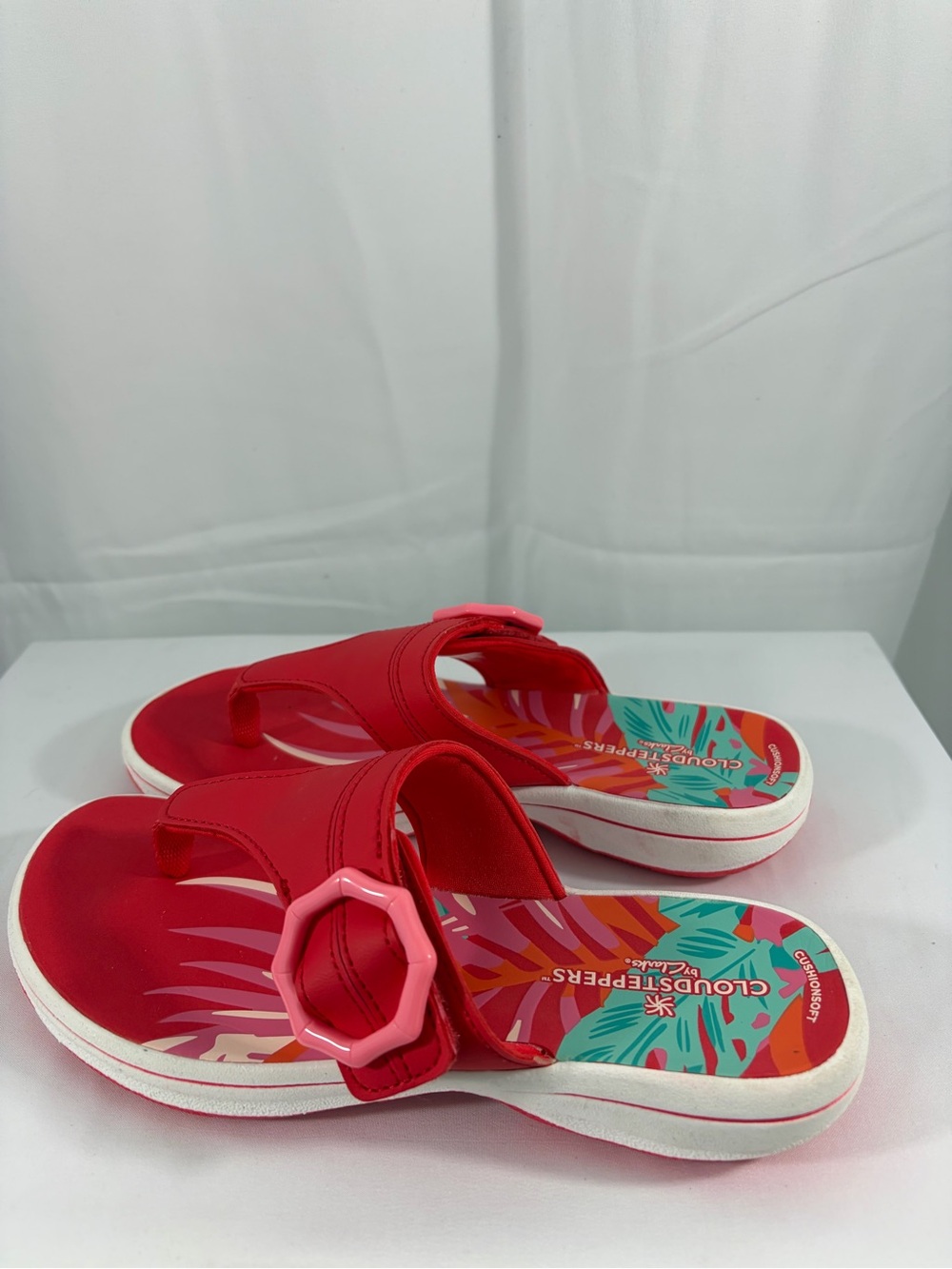NWT Clarks Cloudsteppers Women's Size 5 Red Floral Slide Sandals - Picture 4 of 7